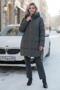 Купить Куртка зимняя женская классическая с капюшоном темно-серого цвета 7671TC, фото 4