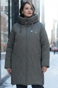 Купить Пальто зимнее утепленное женское большого размера коричневого цвета 7699K