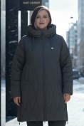 Купить Пальто зимнее утепленное женское большого размера темно-серого цвета 7699TC, фото 2