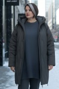 Купить Пальто зимнее утепленное женское большого размера темно-серого цвета 7699TC, фото 5