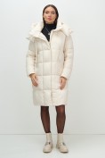 Купить Пальто зимнее утепленное с капюшоном женское бежевого цвета 7700B, фото 6