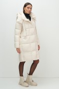 Купить Пальто зимнее утепленное с капюшоном женское бежевого цвета 7700B, фото 8