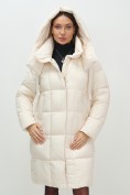 Купить Пальто зимнее утепленное с капюшоном женское бежевого цвета 7700B, фото 12