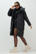 Купить Пальто зимнее утепленное с капюшоном женское черного цвета 7700Ch, фото 7