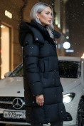 Купить Пальто зимнее утепленное с капюшоном женское черного цвета 7700Ch, фото 4