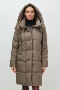 Купить Пальто зимнее утепленное с капюшоном женское коричневого цвета 7700K, фото 6