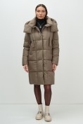 Купить Пальто зимнее утепленное с капюшоном женское коричневого цвета 7700K, фото 18