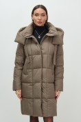 Купить Пальто зимнее утепленное с капюшоном женское коричневого цвета 7700K, фото 7