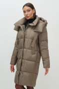 Купить Пальто зимнее утепленное с капюшоном женское коричневого цвета 7700K, фото 9