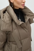Купить Пальто зимнее утепленное с капюшоном женское коричневого цвета 7700K, фото 11