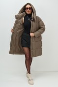 Купить Пальто зимнее утепленное с капюшоном женское коричневого цвета 7700K, фото 14