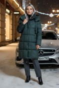 Купить Пальто зимнее утепленное с капюшоном женское темно-серого цвета 7700TC
