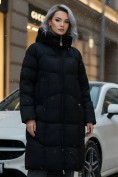 Купить Пальто зимнее утепленное с капюшоном женское черного цвета 7702Ch, фото 3