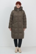 Купить Пальто зимнее утепленное с капюшоном женское коричневого цвета 7702K, фото 6