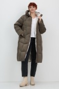 Купить Пальто зимнее утепленное с капюшоном женское коричневого цвета 7702K, фото 20