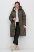 Купить Пальто зимнее утепленное с капюшоном женское коричневого цвета 7702K, фото 21