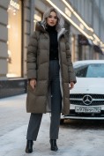 Купить Пальто зимнее утепленное с капюшоном женское коричневого цвета 7702K, фото 5