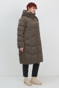 Купить Пальто зимнее утепленное с капюшоном женское коричневого цвета 7702K, фото 7