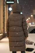 Купить Пальто зимнее утепленное с капюшоном женское коричневого цвета 7702K, фото 3