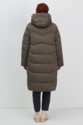 Купить Пальто зимнее утепленное с капюшоном женское коричневого цвета 7702K, фото 9
