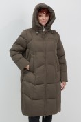 Купить Пальто зимнее утепленное с капюшоном женское коричневого цвета 7702K, фото 11
