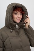 Купить Пальто зимнее утепленное с капюшоном женское коричневого цвета 7702K, фото 12