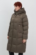 Купить Пальто зимнее утепленное с капюшоном женское коричневого цвета 7702K, фото 14