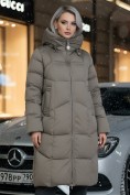 Купить Пальто зимнее утепленное с капюшоном женское светло-коричневого цвета 7702SK