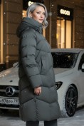 Купить Пальто зимнее утепленное с капюшоном женское зеленого цвета 7702Z, фото 2