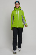 Купить Горнолыжная куртка женская зеленого цвета 77033Z, фото 11