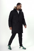 Купить Парка мужская зимняя с мехом черного цвета 7707Ch, фото 3