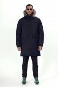 Купить Парка мужская зимняя с мехом темно-синего цвета 7707TS