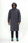 Купить Куртка удлинённая мужская зимняя темно-серого цвета 7708TC, фото 15