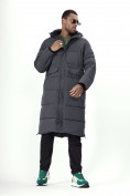 Купить Куртка удлинённая мужская зимняя темно-серого цвета 7708TC, фото 2