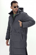 Купить Куртка удлинённая мужская зимняя темно-серого цвета 7708TC, фото 23