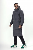 Купить Куртка удлинённая мужская зимняя темно-серого цвета 7708TC, фото 8