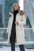 Купить Пальто зимнее утепленное с капюшоном женское бежевого цвета 7709B, фото 5