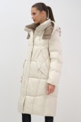 Купить Пальто зимнее утепленное с капюшоном женское бежевого цвета 7709B, фото 13