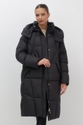 Купить Пальто зимнее утепленное с капюшоном женское черного цвета 7709Ch, фото 15