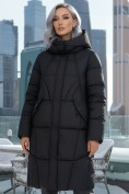 Купить Пальто зимнее утепленное с капюшоном женское черного цвета 7709Ch, фото 4