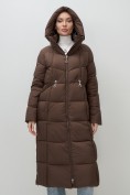 Купить Пальто зимнее утепленное с капюшоном женское коричневого цвета 7729K, фото 16