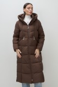 Купить Пальто зимнее утепленное с капюшоном женское коричневого цвета 7729K, фото 17