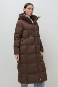 Купить Пальто зимнее утепленное с капюшоном женское коричневого цвета 7729K, фото 18