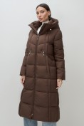Купить Пальто зимнее утепленное с капюшоном женское коричневого цвета 7729K, фото 19