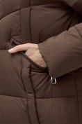 Купить Пальто зимнее утепленное с капюшоном женское коричневого цвета 7729K, фото 20