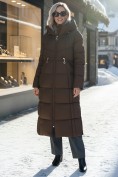 Купить Пальто зимнее утепленное с капюшоном женское коричневого цвета 7729K, фото 5