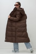 Купить Пальто зимнее утепленное с капюшоном женское коричневого цвета 7729K, фото 7