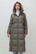 Купить Пальто зимнее утепленное с капюшоном женское темно-серого цвета 7729TC, фото 6