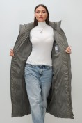 Купить Пальто зимнее утепленное с капюшоном женское темно-серого цвета 7729TC, фото 14