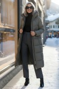 Купить Пальто зимнее утепленное с капюшоном женское темно-серого цвета 7729TC, фото 5